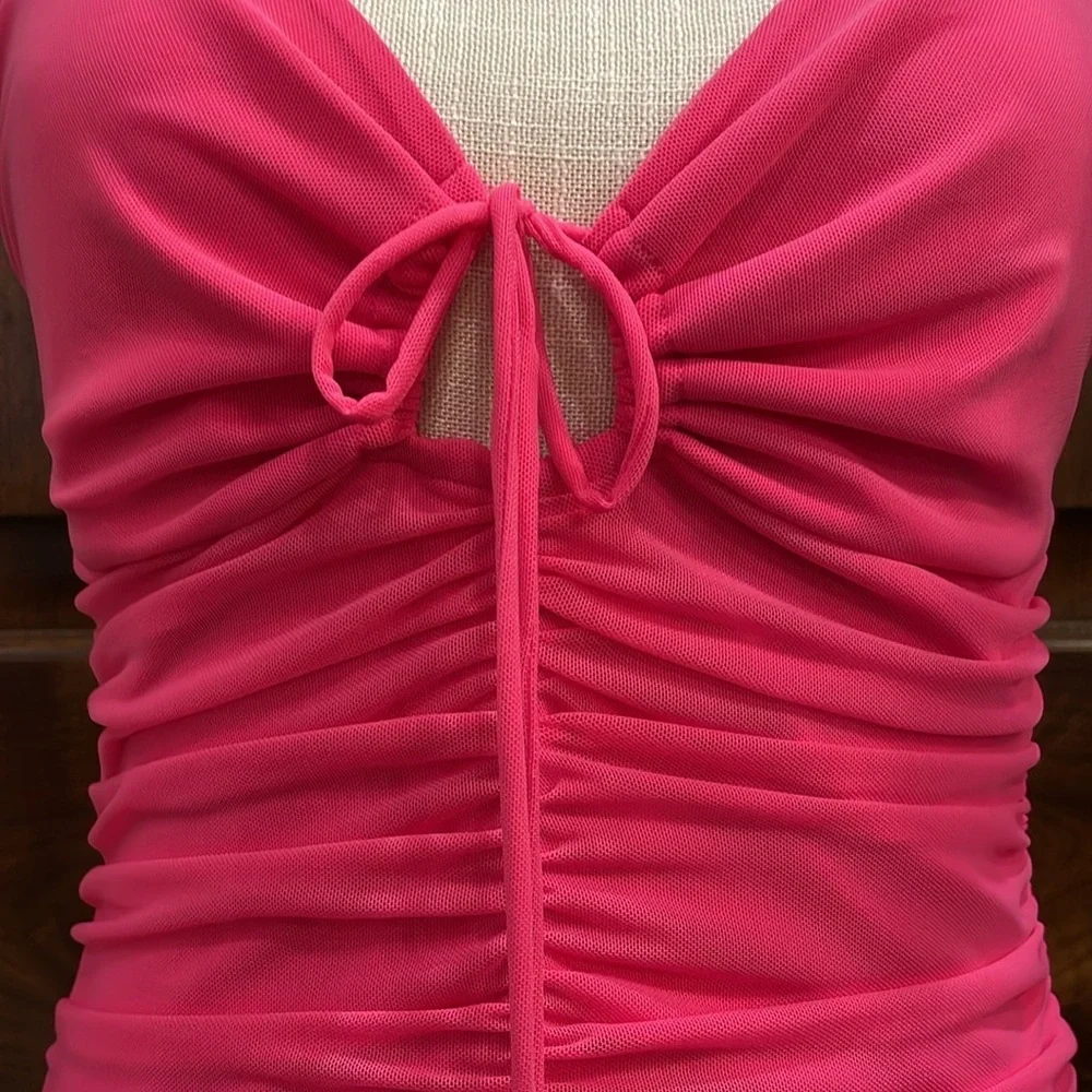 Cotton Candy Pink Ruched Mini Dress for Night Out - Picture 5 of 6
